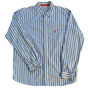 3/$20 U.S. Expedition White & Blue Stripes Button-Up Shirt